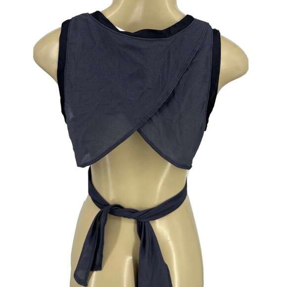 Fabletics Mesh Cropped Wrap Sexy Tank Top w/ Tie Waist XS Gray Athletic Beach - Picture 5 of 10